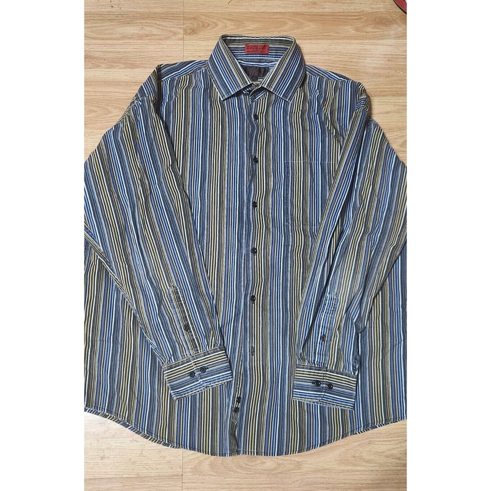 Vazzoni Men's Dress Shirt Large Neck16  32/33 Green Blue  Faded Color Slightly